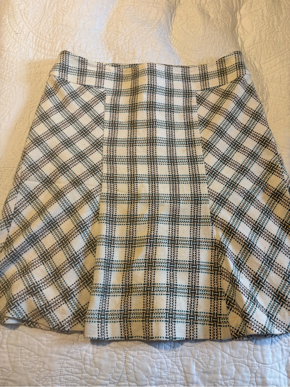 LOFT Cream and Brown /Turquoise Plaid Skater Skirt Size 8